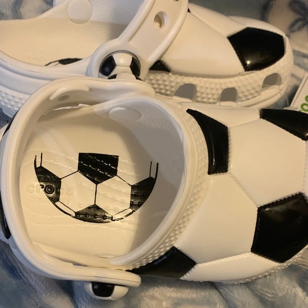 CROCS Kids Soccer Ball Slippers - Black and White